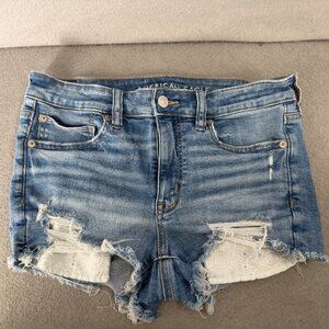 American Eagle High Rise Shortie Jean Shorts Womens 6 Distressed Embroidered